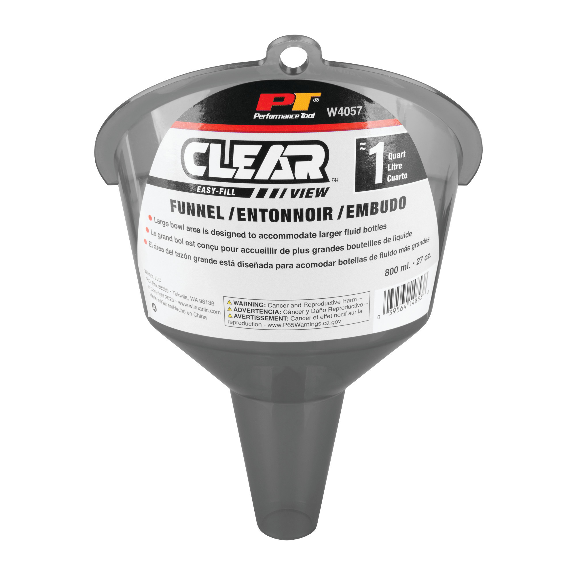 Performance Tool, Clear View Easy-Fill Funnel 1 Quart, Hole Diameter 1 in, Model# W4057